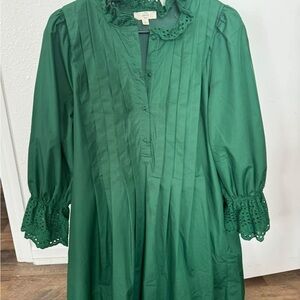 Green Pleated Sundress with Bishop Sleeves